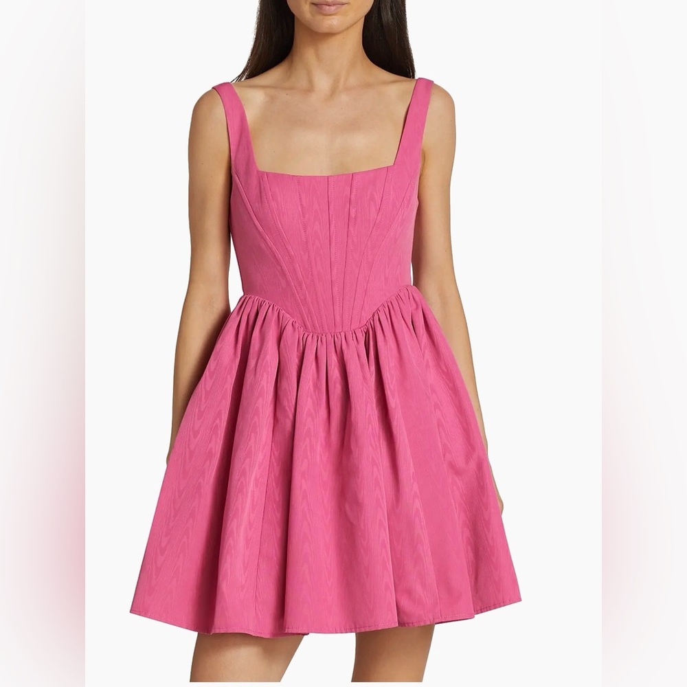 Staud Corset Minidress  Pink Square-Neck Fit & Flare Dress - Picture 2 of 4